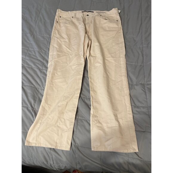 Nautica Mens Beige NEW Casual Flat-Front Pants 42W Medium Cotton Blend Relaxed F - Picture 1 of 4